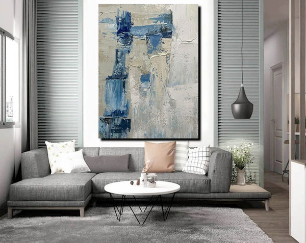 Simple Wall Art Ideas, Heavy Texture Painting, Blue Modern Abstract Painting, Bedroom Abstract Paintings, Large Acrylic Canvas Paintings-Silvia Home Craft