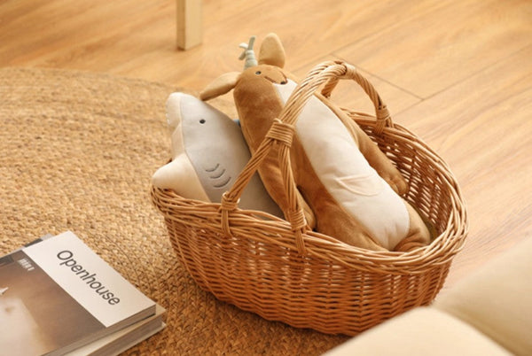 Large Kitchen Storage Baskets, Picnic Storage Basket with Handle, Hand-woven Wicker Storage Basket, Willow Weaving Baskets for Vegetable, Natural Fruit Basket-Silvia Home Craft