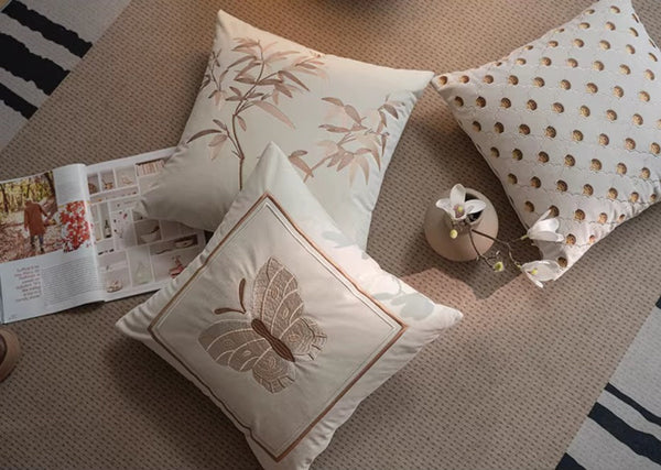 Decorative Pillow Arrangement Ideas for Couch, Modern Decorative Pillows for Bedroom, Embroidered Butterfly Pillow Covers, Large Decorative Throw Pillows for Living Room-Silvia Home Craft