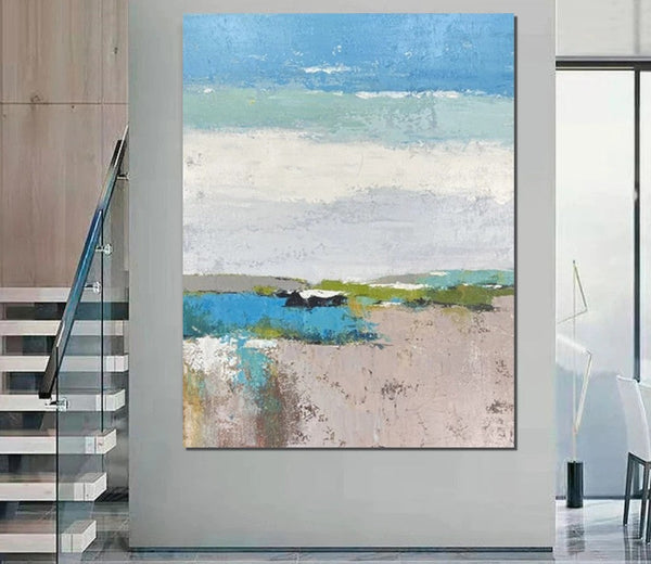 Acrylic Paintings on Canvas, Simple Modern Art, Large Paintings Behind Sofa, Acrylic Painting for Bedroom, Blue Modern Paintings, Buy Paintings Online-Silvia Home Craft