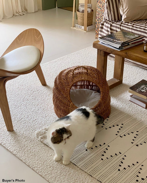 Indoor Cat Bed, Natural Wicker Cat House Basket with Washable Cushion for Indoor Cats and Dogs-Silvia Home Craft