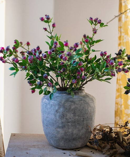 Simple Artificial Flowers for Living Room, Blueberry Fruit Branch, Flower Arrangement Ideas for Home Decoration, Spring Artificial Floral for Bedroom-Silvia Home Craft