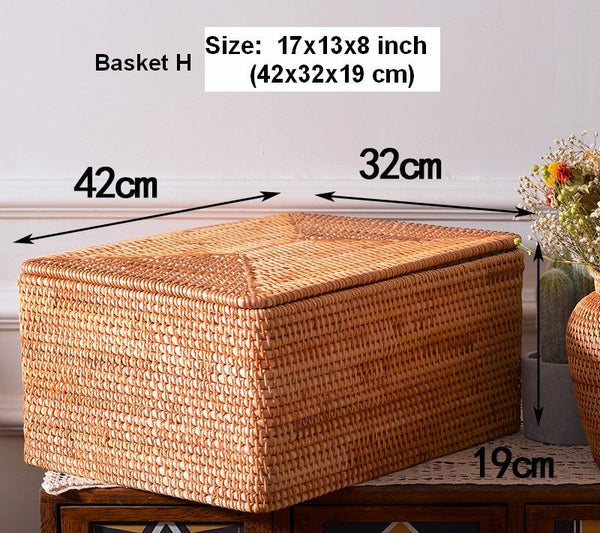 Large Storage Basket for Living Room, Storage Basket for Clothes, Woven Rattan Storage Baskets, Rectangular Storage Basket, Storage Basket with Lid-Silvia Home Craft