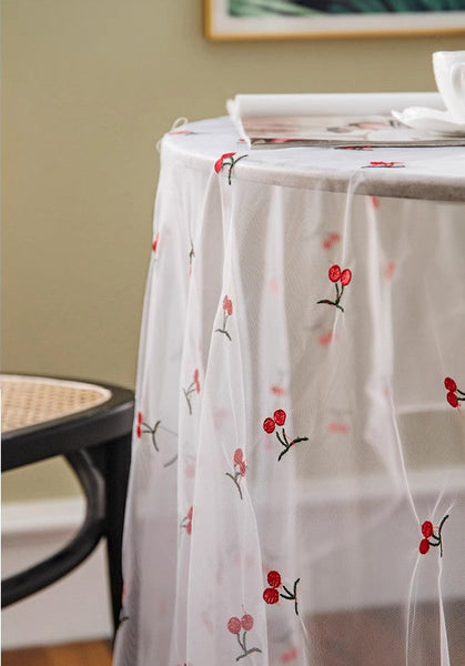 Extra Large Rectangular Tablecloth for Oval Table, Rectangular Table Covers for Coffee Table, Cherry Lace Tablecloths, Lace Embroidered Table Covers-Silvia Home Craft