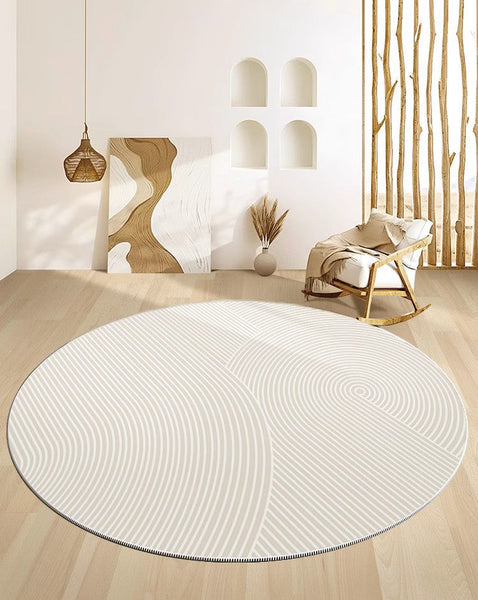 Soft Modern Rugs for Dining Room, Abstract Contemporary Round Rugs for Dining Room, Geometric Modern Rug Ideas for Living Room, Circular Modern Rugs for Bathroom-Silvia Home Craft