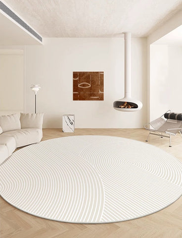 Soft Modern Rugs for Dining Room, Abstract Contemporary Round Rugs for Dining Room, Geometric Modern Rug Ideas for Living Room, Circular Modern Rugs for Bathroom-Silvia Home Craft