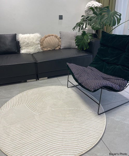Soft Modern Rugs for Dining Room, Abstract Contemporary Round Rugs for Dining Room, Geometric Modern Rug Ideas for Living Room, Circular Modern Rugs for Bathroom-Silvia Home Craft