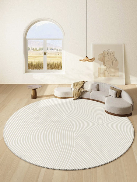 Soft Modern Rugs for Dining Room, Abstract Contemporary Round Rugs for Dining Room, Geometric Modern Rug Ideas for Living Room, Circular Modern Rugs for Bathroom-Silvia Home Craft