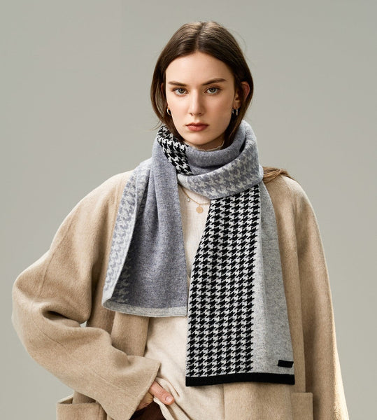 Casual Scarf for Women, Cold Weather Scarf, Fashion Designer Scarf, Modern Wool Scarf for Women, Black Grey Winter Scarf, Soft Cashmere Scarf for Women-Silvia Home Craft