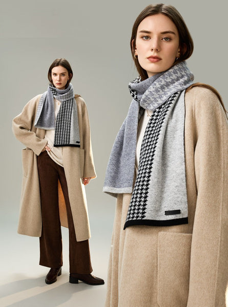 Casual Scarf for Women, Cold Weather Scarf, Fashion Designer Scarf, Modern Wool Scarf for Women, Black Grey Winter Scarf, Soft Cashmere Scarf for Women-Silvia Home Craft