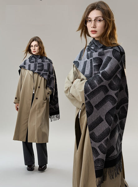 Soft Cashmere Scarf for Women, Cold Weather Scarf, Fashion Designer Scarf, Elegant Scarf, Holiday Women Scarf, Modern Wool Scarf, Warm Winter Scarf-Silvia Home Craft