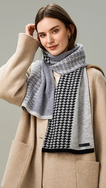 Casual Scarf for Women, Cold Weather Scarf, Fashion Designer Scarf, Modern Wool Scarf for Women, Black Grey Winter Scarf, Soft Cashmere Scarf for Women-Silvia Home Craft