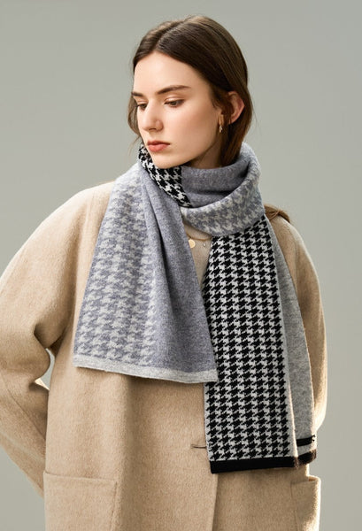 Casual Scarf for Women, Cold Weather Scarf, Fashion Designer Scarf, Modern Wool Scarf for Women, Black Grey Winter Scarf, Soft Cashmere Scarf for Women-Silvia Home Craft