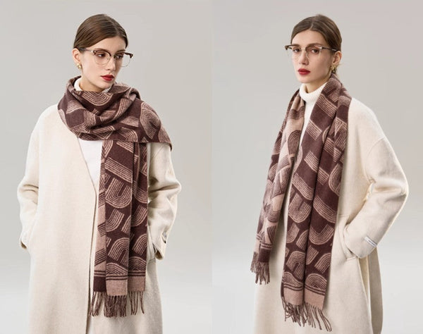 Cold Weather Scarf, Fashion Designer Scarf, Elegant Scarf, Holiday Women Scarf, Modern Wool Scarf, Warm Winter Scarf, Soft Cashmere Scarf for Women-Silvia Home Craft