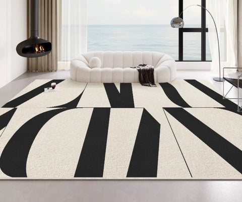 Ultra Modern Rugs for Living Room, Geometric Contemporary Rugs Next to Bed, Black Contemporary Modern Rugs, Modern Rugs for Dining Room-Silvia Home Craft
