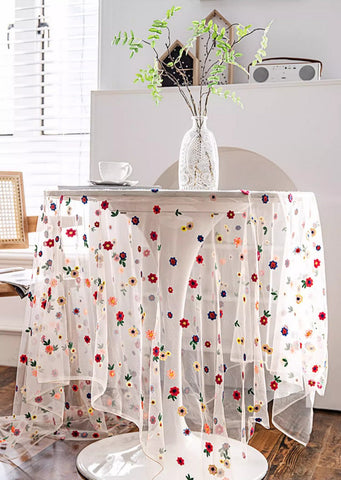 Extra Large Rectangular Tablecloth for Oval Table, Spring Flower Lace Tablecloths, Lace Embroidered Table Covers, Rectangular Table Covers for Coffee Table-Silvia Home Craft