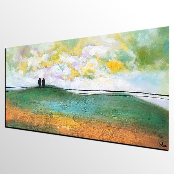 Abstract Canvas Painting, Wall Art Painting, Canvas Painting for Living Room, Wedding Gift, Love Birds Painting, Acrylic Abstract Painting-Silvia Home Craft