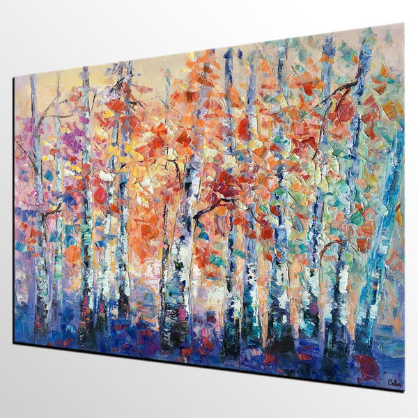 Palette Knife Paintings, Autumn Tree Landscape Paintings, Custom Canvas Painting for Dining Room, Landscape Canvas Paintings, Heavy Texture Painting