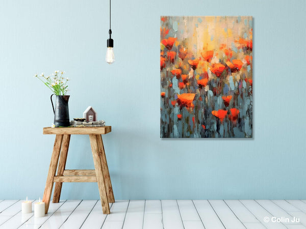 Flower Abstract Painting, Heavy Texture Wall Art, Acrylic Painting on Canvas, Canvas Painting Ideas for Dining Room, Original Abstract Art-Silvia Home Craft