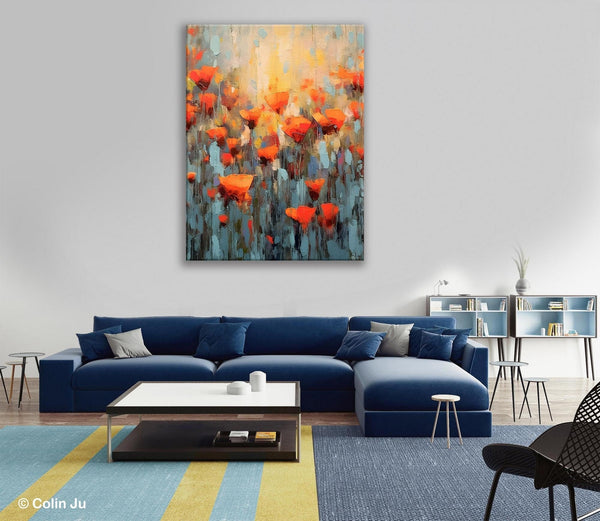 Flower Abstract Painting, Heavy Texture Wall Art, Acrylic Painting on Canvas, Canvas Painting Ideas for Dining Room, Original Abstract Art-Silvia Home Craft