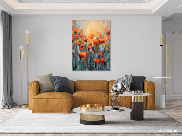 Flower Abstract Painting, Heavy Texture Wall Art, Acrylic Painting on Canvas, Canvas Painting Ideas for Dining Room, Original Abstract Art-Silvia Home Craft