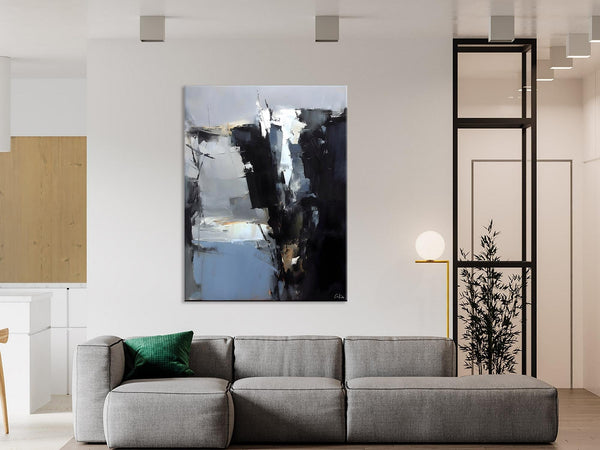 Extra Large Paintings for Bedroom, Black Contemporary Wall Art, Abstract Wall Paintings, Hand Painted Canvas Art, Original Modern Painting-Silvia Home Craft