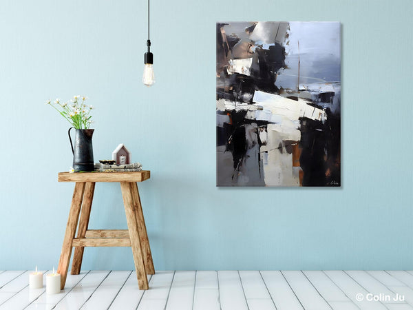 Black Original Canvas Art, Contemporary Acrylic Painting on Canvas, Large Wall Art Painting for Bedroom, Oversized Modern Abstract Paintings-Silvia Home Craft