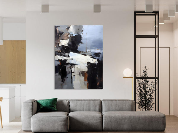Black Original Canvas Art, Contemporary Acrylic Painting on Canvas, Large Wall Art Painting for Bedroom, Oversized Modern Abstract Paintings-Silvia Home Craft