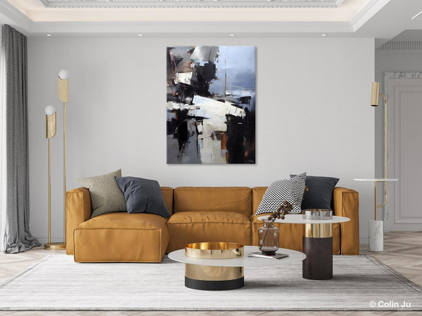 Black Original Canvas Art, Contemporary Acrylic Painting on Canvas, Large Wall Art Painting for Bedroom, Oversized Modern Abstract Paintings-Silvia Home Craft