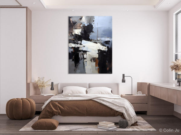 Black Original Canvas Art, Contemporary Acrylic Painting on Canvas, Large Wall Art Painting for Bedroom, Oversized Modern Abstract Paintings-Silvia Home Craft