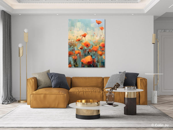 Flower Canvas Paintings, Flower Field Painting, Large Original Landscape Painting for Bedroom, Acrylic Paintings on Canvas, Hand Painted Art-Silvia Home Craft