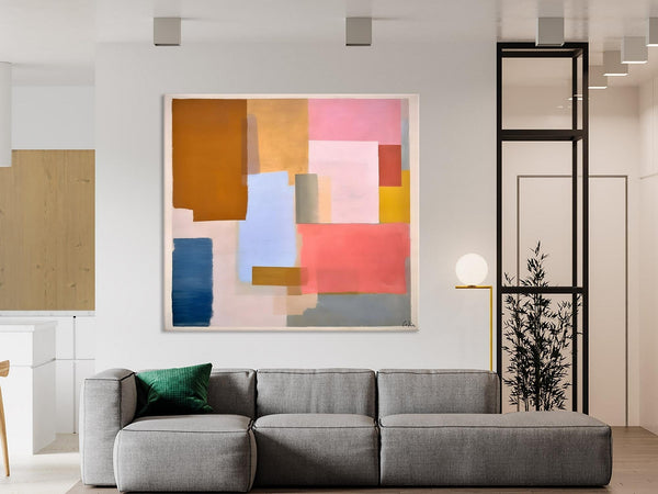 Original Abstract Art, Canvas Paintings for Sale, Large Modern Wall Art for Bedroom, Geometric Modern Acrylic Art, Contemporary Canvas Art-Silvia Home Craft