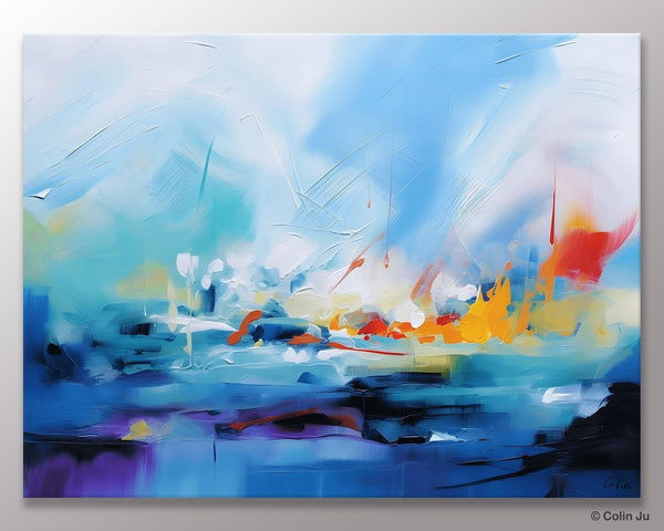Hand Painted Canvas Art, Blue Original Wall Art Painting for Bedroom, Extra Large Modern Canvas Paintings, Acrylic Paintings on Canvas-Silvia Home Craft