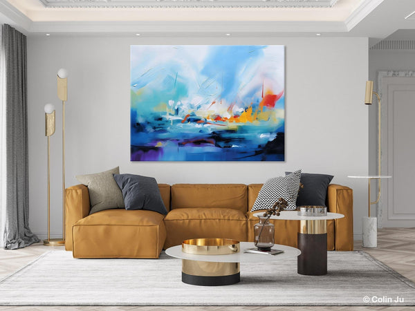 Hand Painted Canvas Art, Blue Original Wall Art Painting for Bedroom, Extra Large Modern Canvas Paintings, Acrylic Paintings on Canvas-Silvia Home Craft