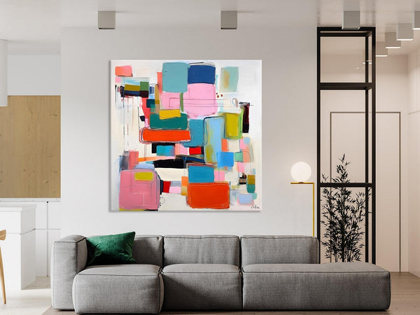 Original Abstract Wall Art, Geometric Modern Acrylic Art, Large Abstract Art for Bedroom, Modern Canvas Paintings, Contemporary Canvas Art-Silvia Home Craft