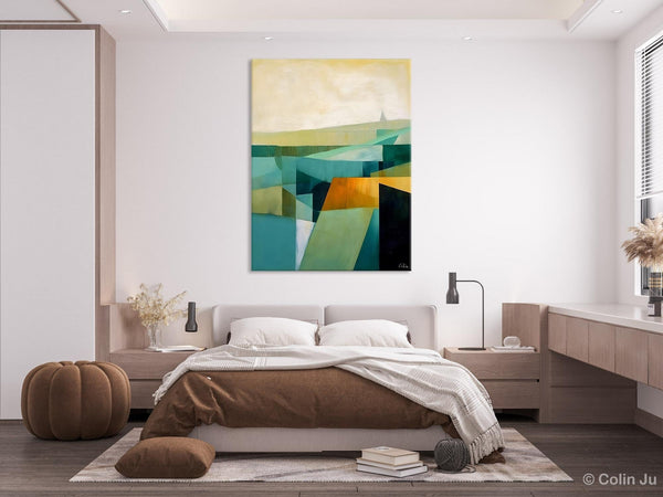Landscape Canvas Paintings for Bedroom, Large Geometric Abstract Painting, Acrylic Painting on Canvas, Original Landscape Abstract Painting-Silvia Home Craft
