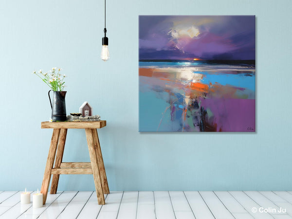 Original Abstract Art, Hand Painted Canvas Art, Landscape Canvas Art, Sunrise Landscape Acrylic Art, Large Abstract Painting for Living Room