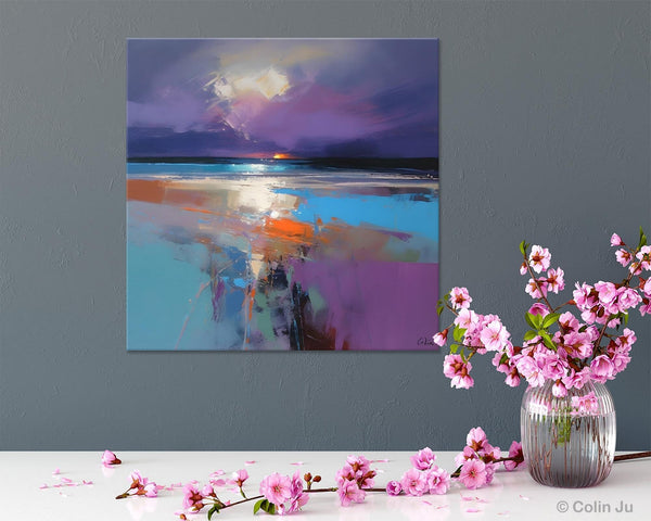 Original Abstract Art, Hand Painted Canvas Art, Landscape Canvas Art, Sunrise Landscape Acrylic Art, Large Abstract Painting for Living Room