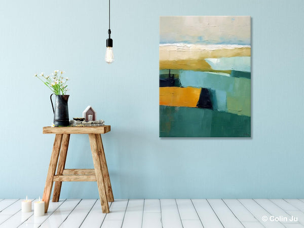 Large Geometric Abstract Painting, Landscape Canvas Paintings for Bedroom, Acrylic Painting on Canvas, Original Landscape Abstract Painting-Silvia Home Craft