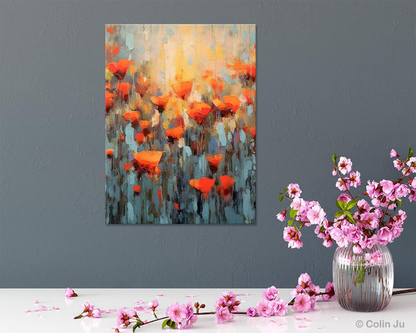 Flower Abstract Painting, Heavy Texture Wall Art, Acrylic Painting on Canvas, Canvas Painting Ideas for Dining Room, Original Abstract Art-Silvia Home Craft