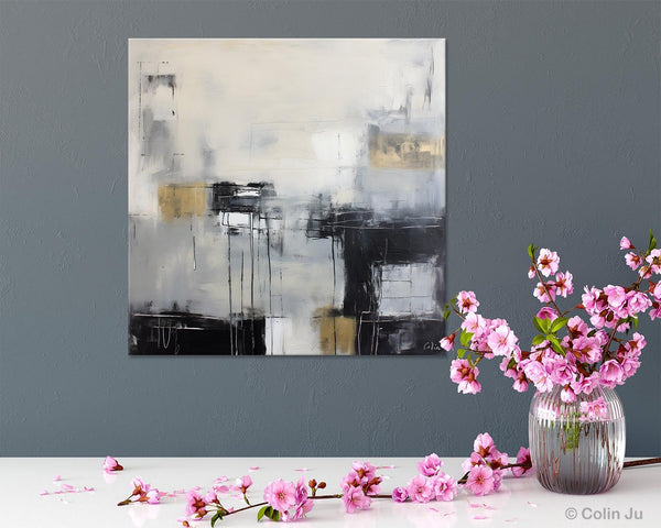 Modern Acrylic Artwork, Contemporary Canvas Artwork, Original Modern Wall Art, Black Canvas Paintings, Large Abstract Painting for Bedroom-Silvia Home Craft