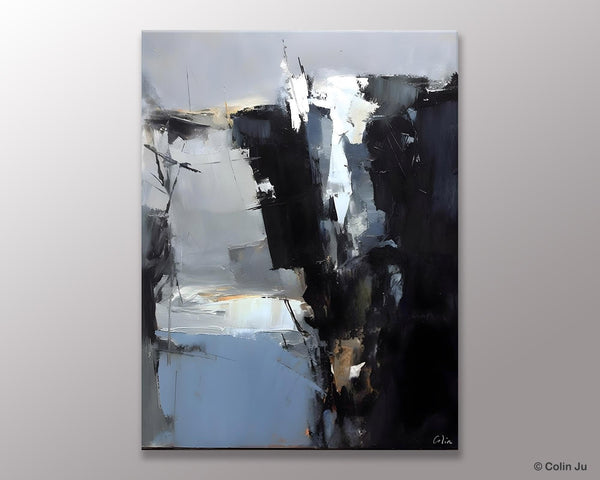 Extra Large Paintings for Bedroom, Black Contemporary Wall Art, Abstract Wall Paintings, Hand Painted Canvas Art, Original Modern Painting-Silvia Home Craft