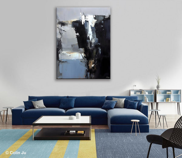 Extra Large Paintings for Bedroom, Black Contemporary Wall Art, Abstract Wall Paintings, Hand Painted Canvas Art, Original Modern Painting-Silvia Home Craft