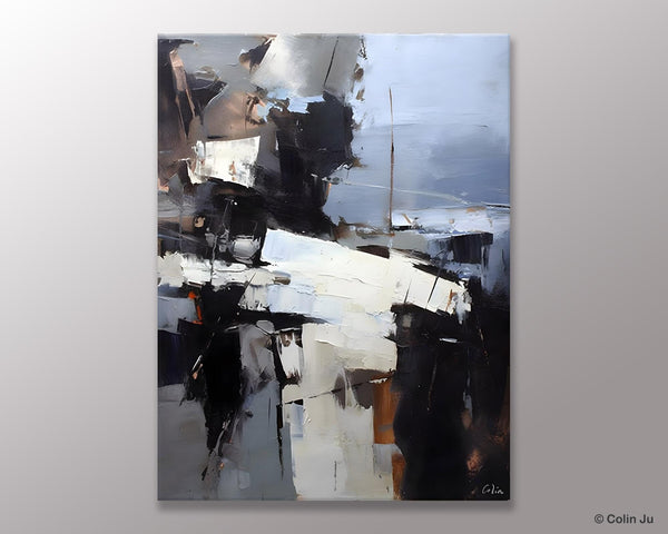 Black Original Canvas Art, Contemporary Acrylic Painting on Canvas, Large Wall Art Painting for Bedroom, Oversized Modern Abstract Paintings-Silvia Home Craft