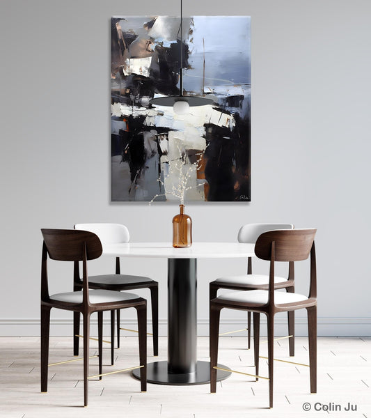 Black Original Canvas Art, Contemporary Acrylic Painting on Canvas, Large Wall Art Painting for Bedroom, Oversized Modern Abstract Paintings-Silvia Home Craft