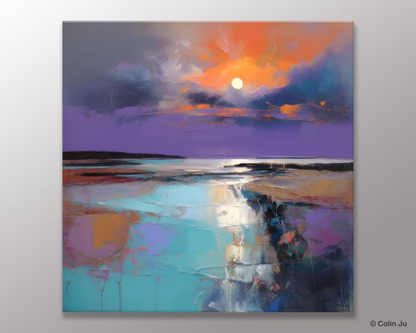 Landscape Canvas Art, Sunrise Landscape Acrylic Art, Original Abstract Art, Hand Painted Canvas Art, Large Abstract Painting for Living Room