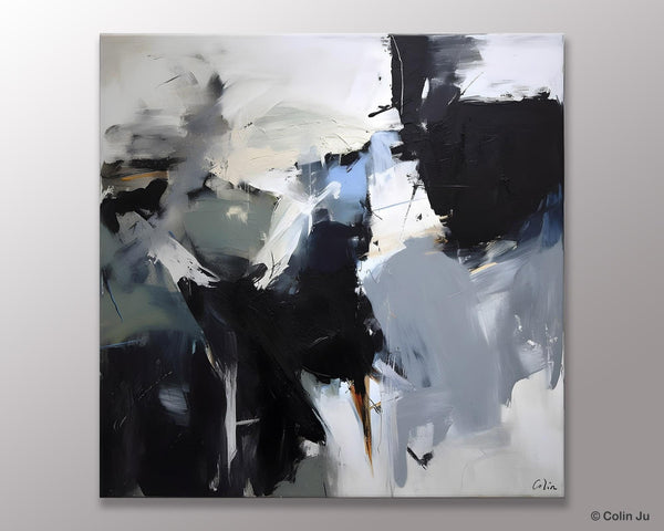 Extra Large Abstract Paintings for Dining Room, Black Modern Art Paintings, Original Modern Acrylic Artwork, Abstract Wall Art for Bedroom-Silvia Home Craft