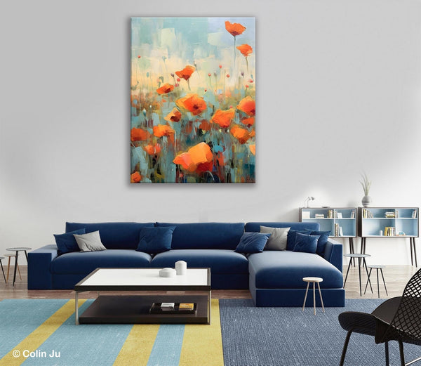 Flower Canvas Paintings, Flower Field Painting, Large Original Landscape Painting for Bedroom, Acrylic Paintings on Canvas, Hand Painted Art-Silvia Home Craft
