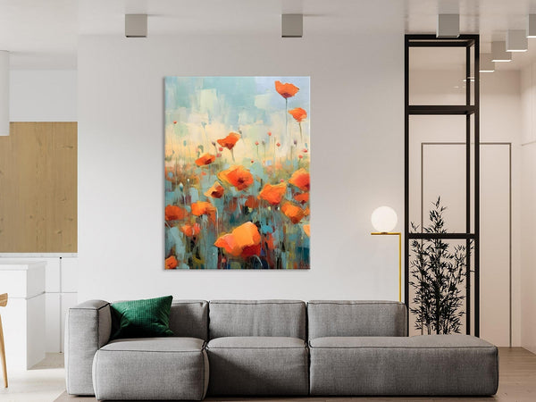 Flower Canvas Paintings, Flower Field Painting, Large Original Landscape Painting for Bedroom, Acrylic Paintings on Canvas, Hand Painted Art-Silvia Home Craft
