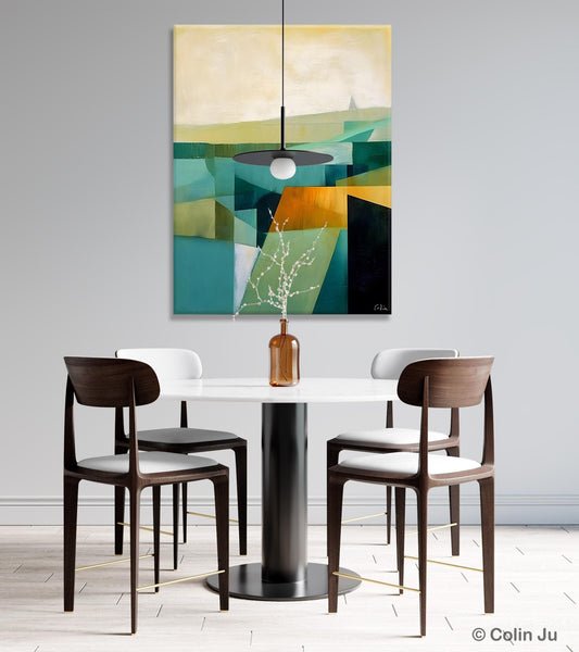 Landscape Canvas Paintings for Bedroom, Large Geometric Abstract Painting, Acrylic Painting on Canvas, Original Landscape Abstract Painting-Silvia Home Craft